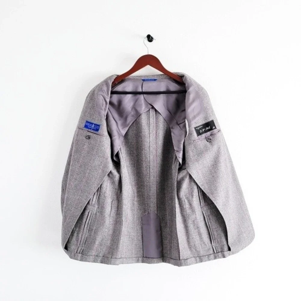 Adrian Jules Sport Coat Flannel Wool Blazer Plaid Gray Purple Mens 43 - Picture 10 of 15